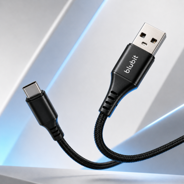 Type-C USB Charging Cable, Nylon Braided, Black, Compatible with Smartphones and Tablets